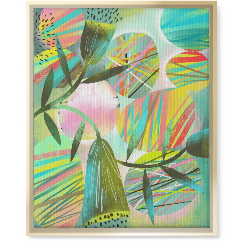 Botanical Abstract Playground - Multi Wall Art, Gold, Single piece, Canvas, 16x20, Green, Classic Green