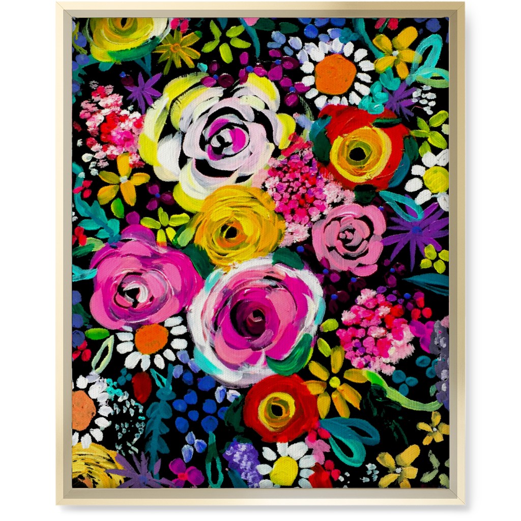 Les Fleurs Floral Painting Wall Art, Gold, Single piece, Canvas, 16x20, Multicolor