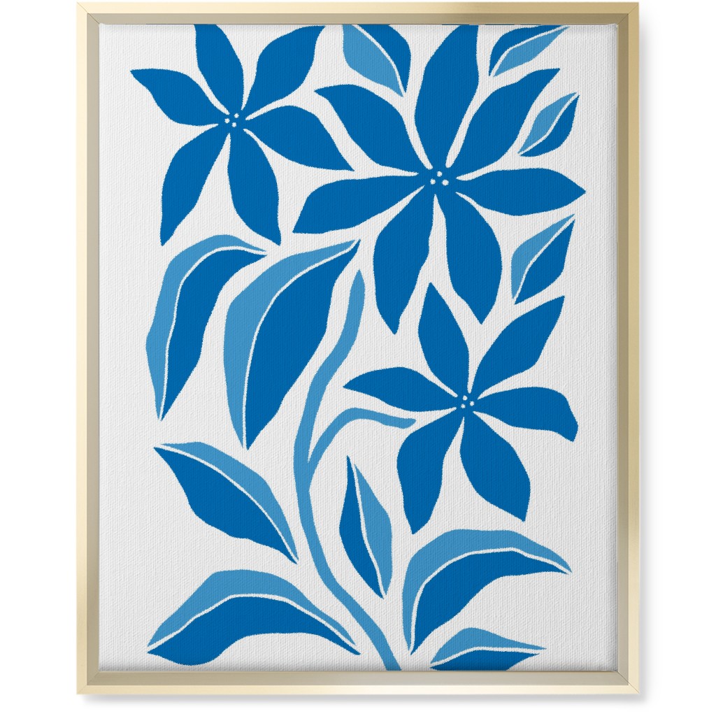 Minimalist Block Botanical Floral - Blue Wall Art, Gold, Single piece, Canvas, 16x20, Blue, True Blue