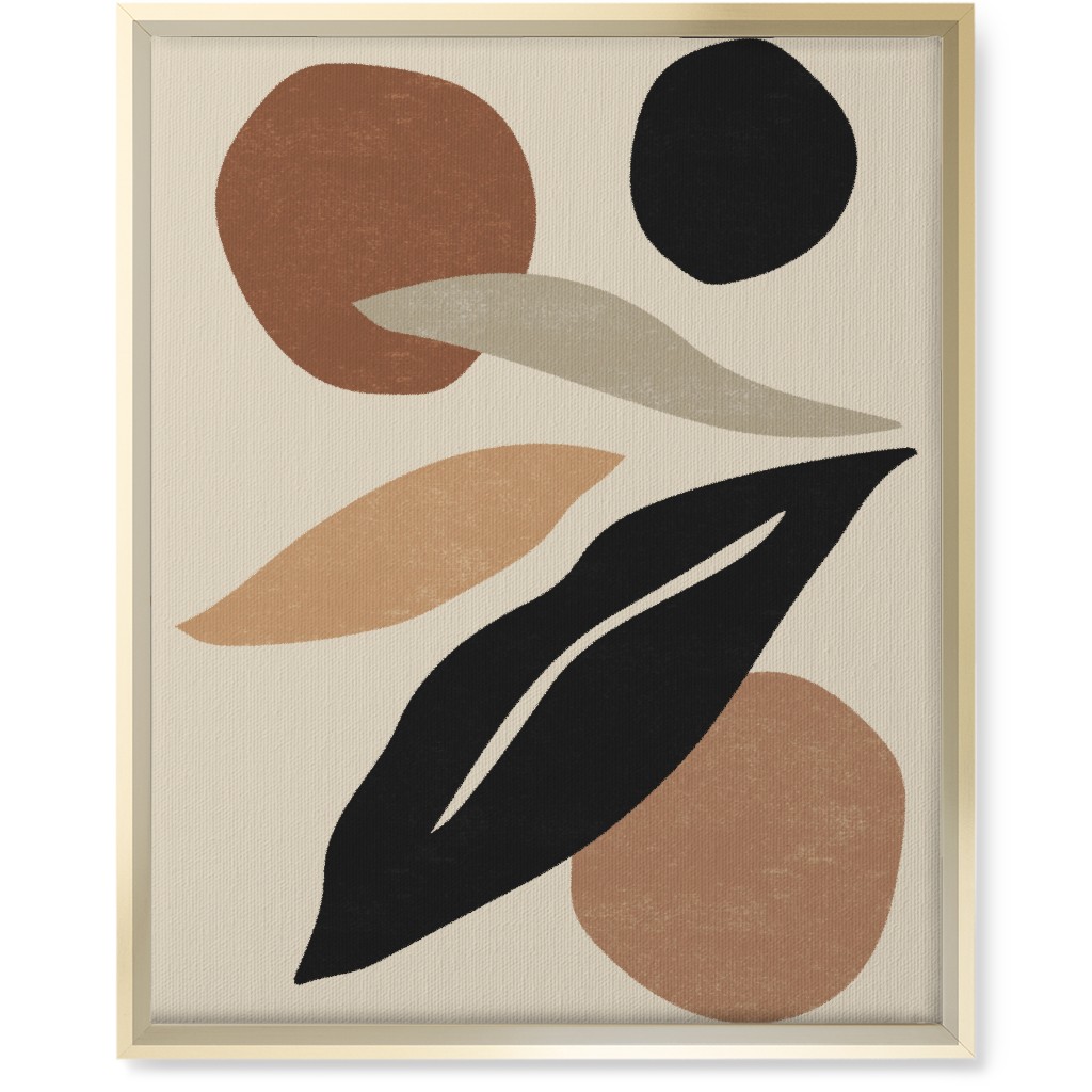 Abstract Shape and Leaf Collage - Neutral Wall Art, Gold, Single piece, Canvas, 16x20, Beige