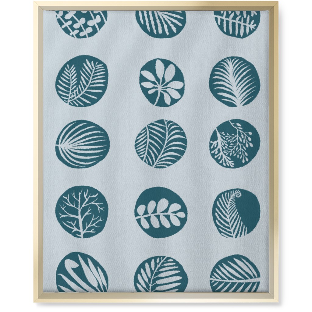 15 Round Leaves - Blue Wall Art, Gold, Single piece, Canvas, 16x20, Blue, True Blue