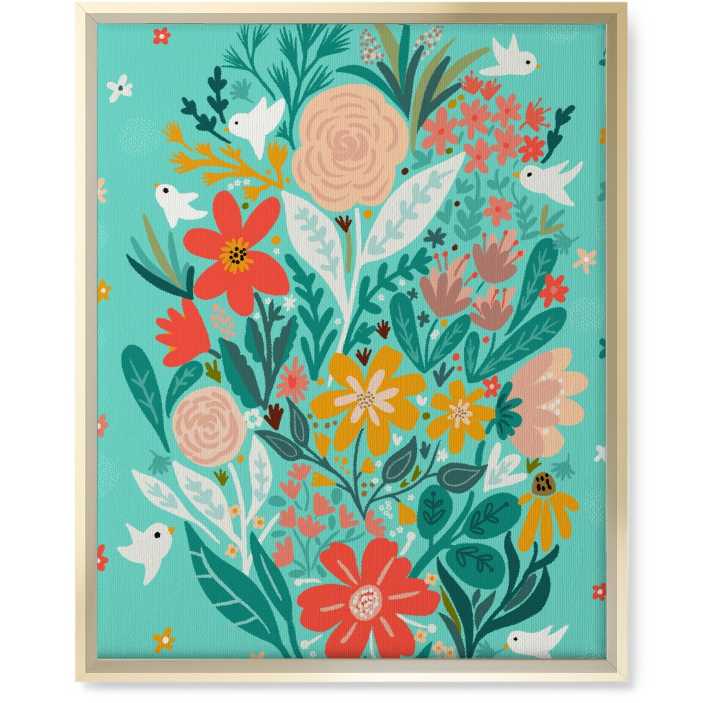 Floral Days - Multi on Blue Wall Art, Gold, Single piece, Canvas, 16x20, Multicolor