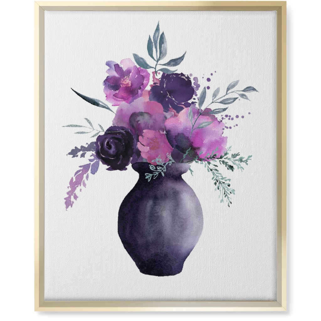 Flowers in a Vase Wall Art, Gold, Single piece, Canvas, 16x20, Purple