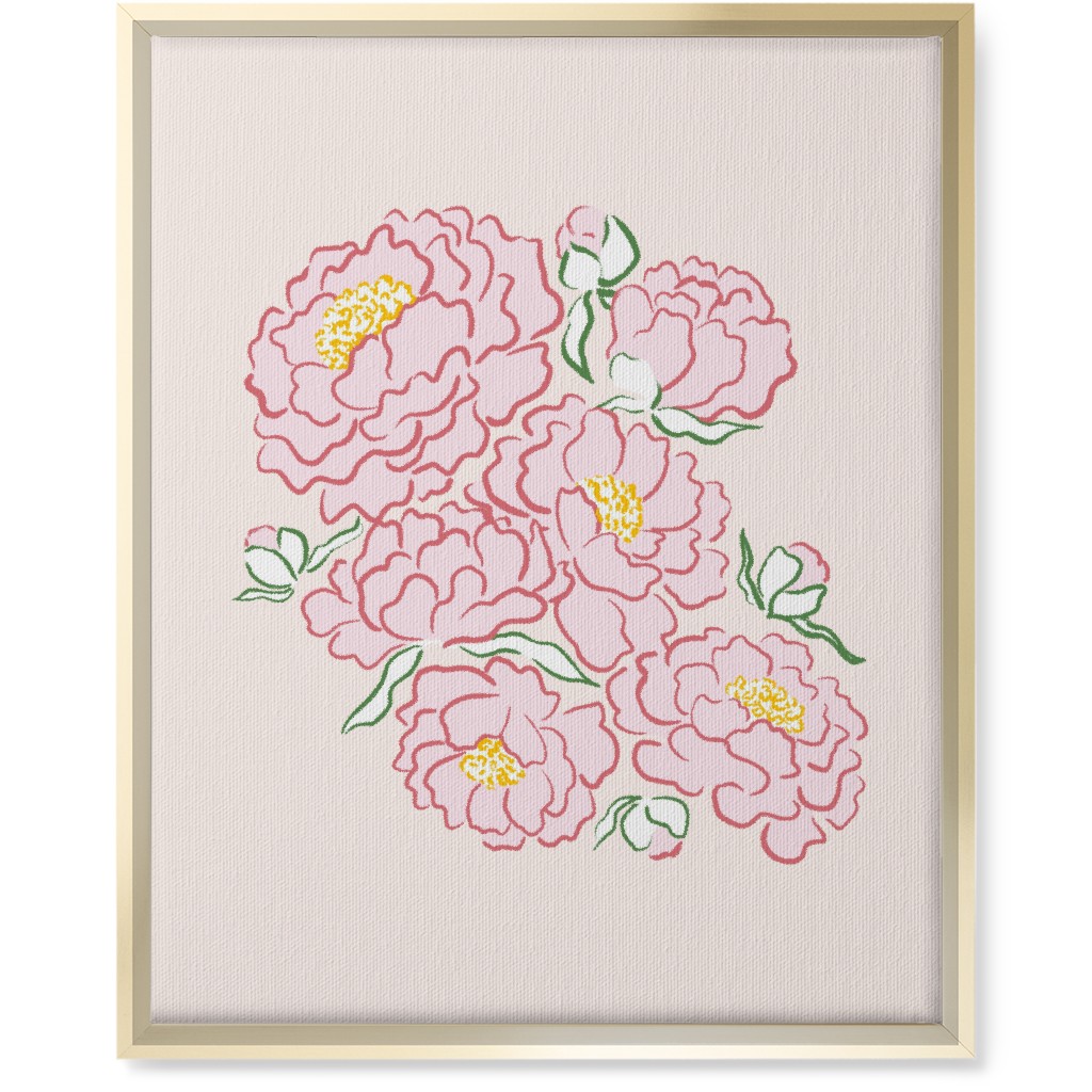 Peonies Wall Art, Gold, Single piece, Canvas, 16x20, Pink