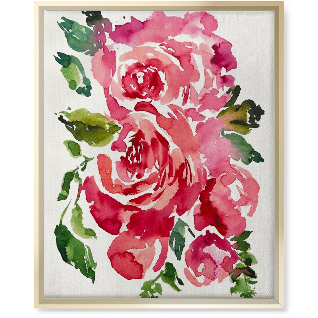 Watercolor Roses - Red Wall Art, Gold, Single piece, Canvas, 16x20, Pink