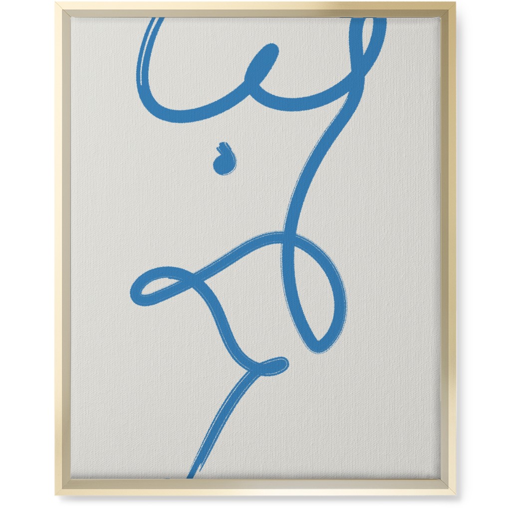 Minimalist Female Torso Line - Blue Wall Art, Gold, Single piece, Canvas, 16x20, Blue, True Blue