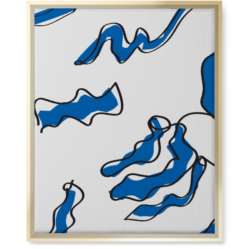 Modern Abstract Line Art Noodles - Blue and Neutral Wall Art, Gold, Single piece, Canvas, 16x20, Blue