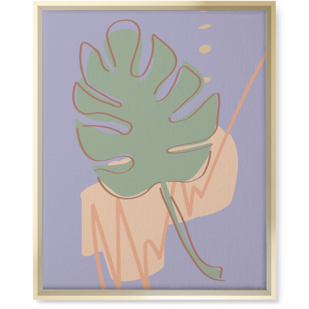 Modern Monstera Leaf - Purple and Green Wall Art, Gold, Single piece, Canvas, 16x20, Purple