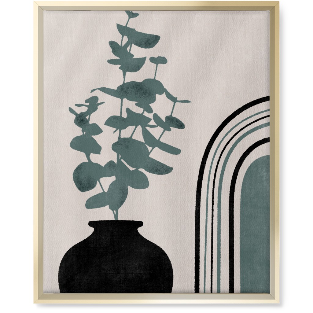Modern Eucalytus Vase - Green and Ivory Wall Art, Gold, Single piece, Canvas, 16x20, Green