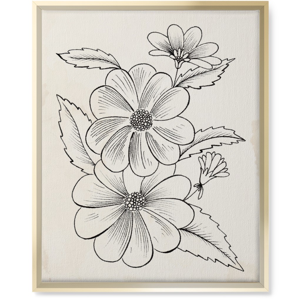 Vintage Flower Sketch - Beige and Black Wall Art, Gold, Single piece, Canvas, 16x20, Beige, Pearl