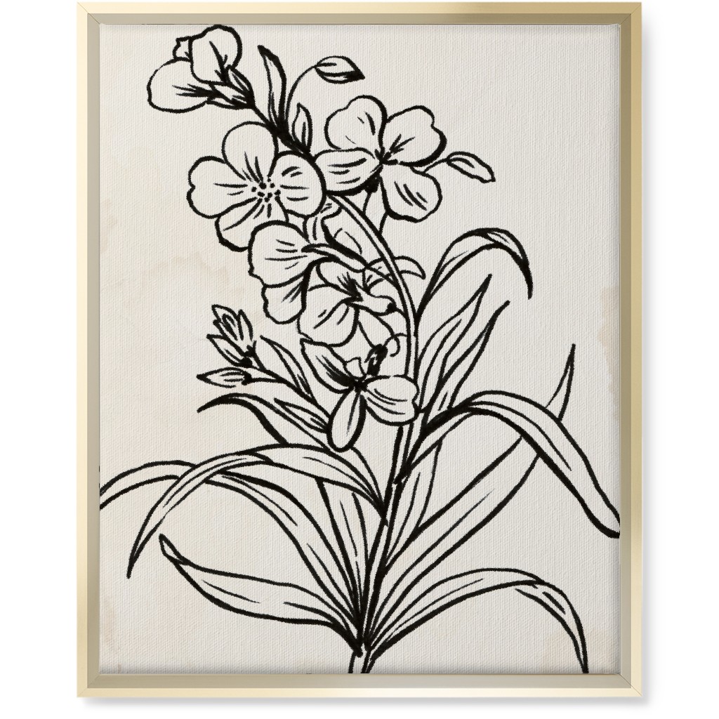 Vintage Wallflower Sketch - Beige and Black Wall Art, Gold, Single piece, Canvas, 16x20, Beige