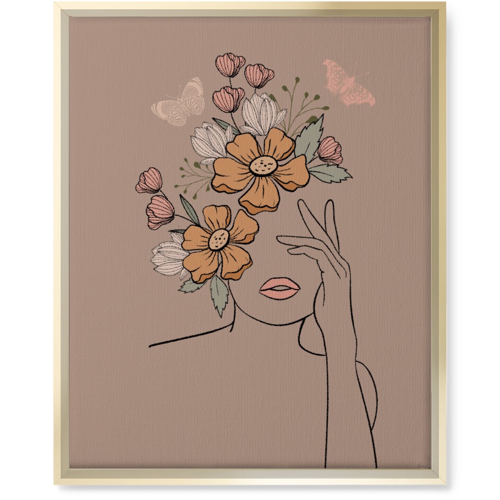 Line Art Botanical Sketch - Neutral Wall Art, Gold, Single piece, Canvas, 16x20, Beige