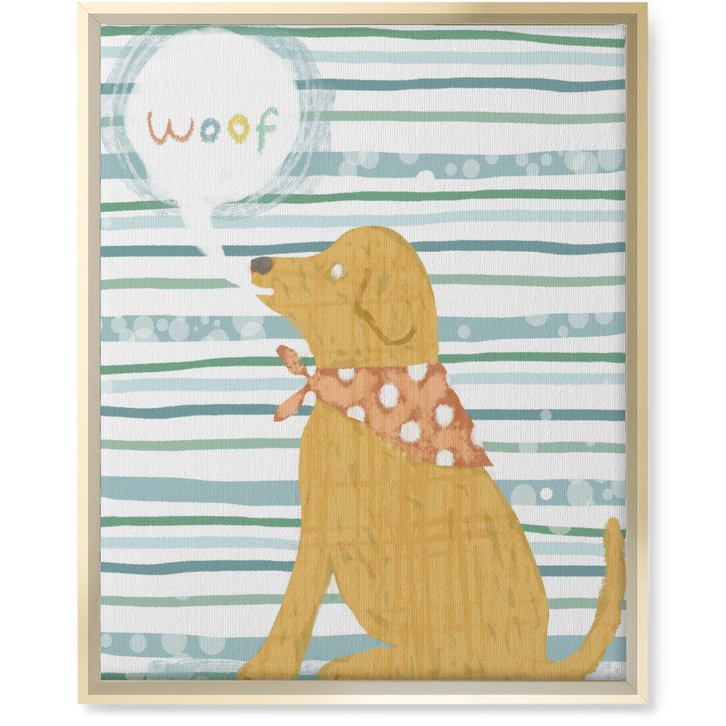 Woof, Dog - Yellow and Blue Wall Art, Gold, Single piece, Canvas, 16x20, Blue, True Blue