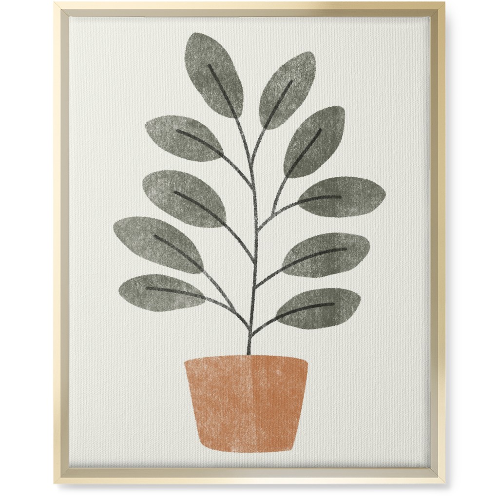 Botanical Plant in Pot - Gray and Beige Wall Art, Gold, Single piece, Canvas, 16x20, Gray