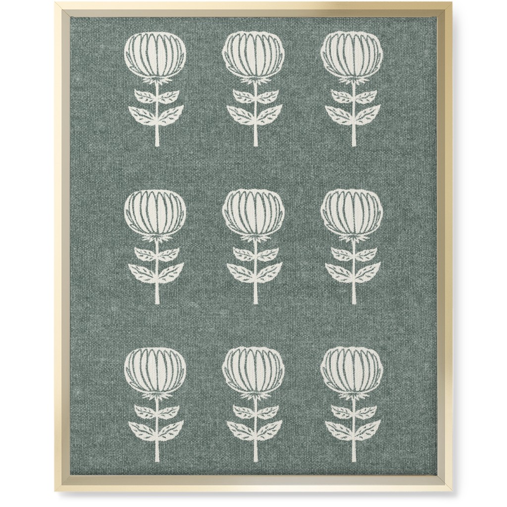 Block Print Floral Wall Art, Gold, Single piece, Canvas, 16x20, Green