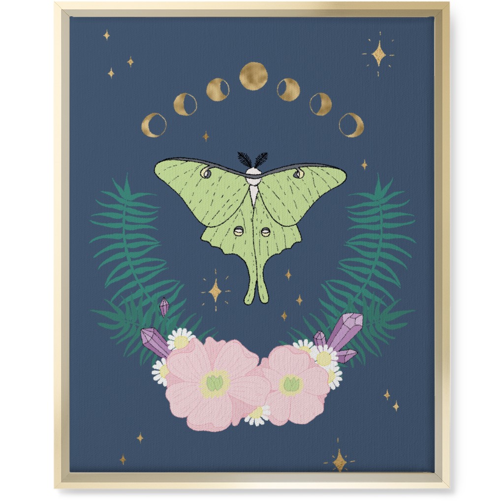Mystical Moth Floral With Gems - Multi Wall Art, Gold, Single piece, Canvas, 16x20, Blue, True Blue