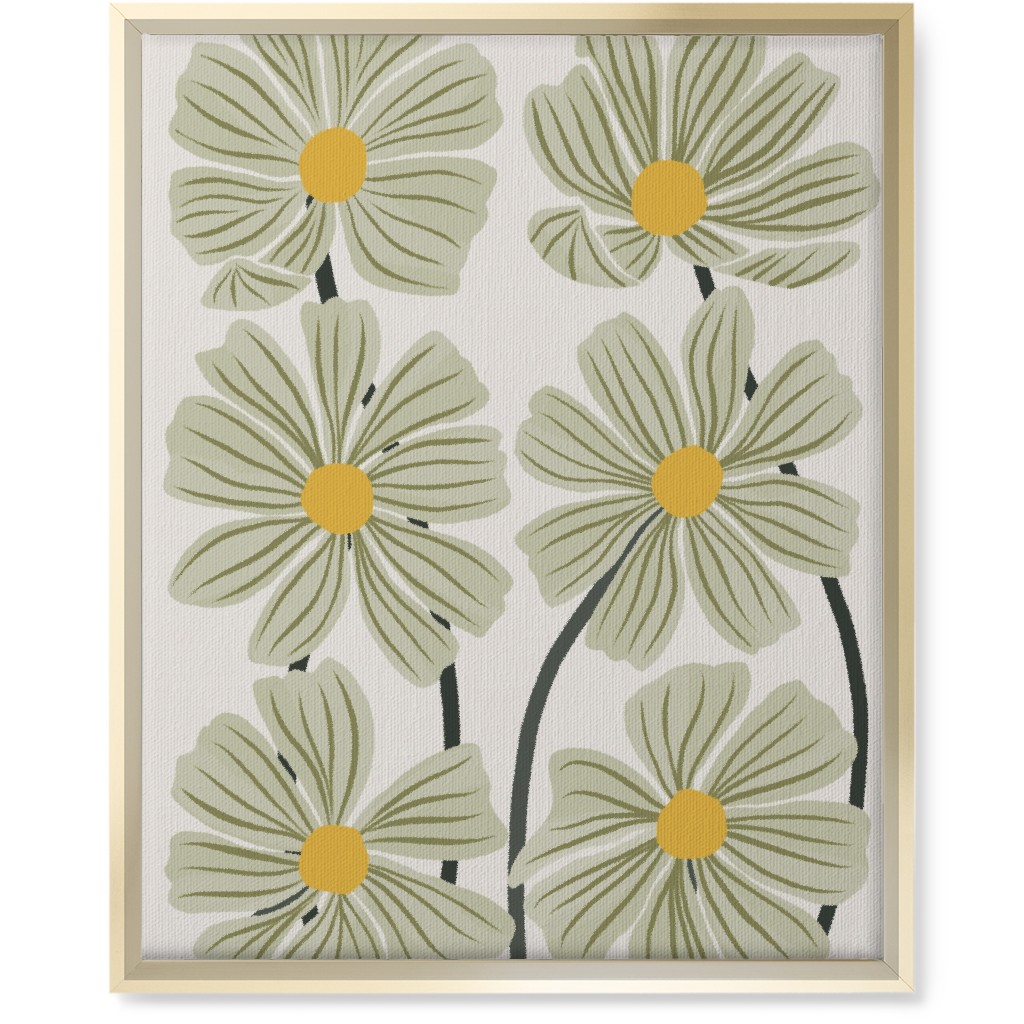 Botanical Cosmos Flowers Wall Art, Gold, Single piece, Canvas, 16x20, Green, Pear