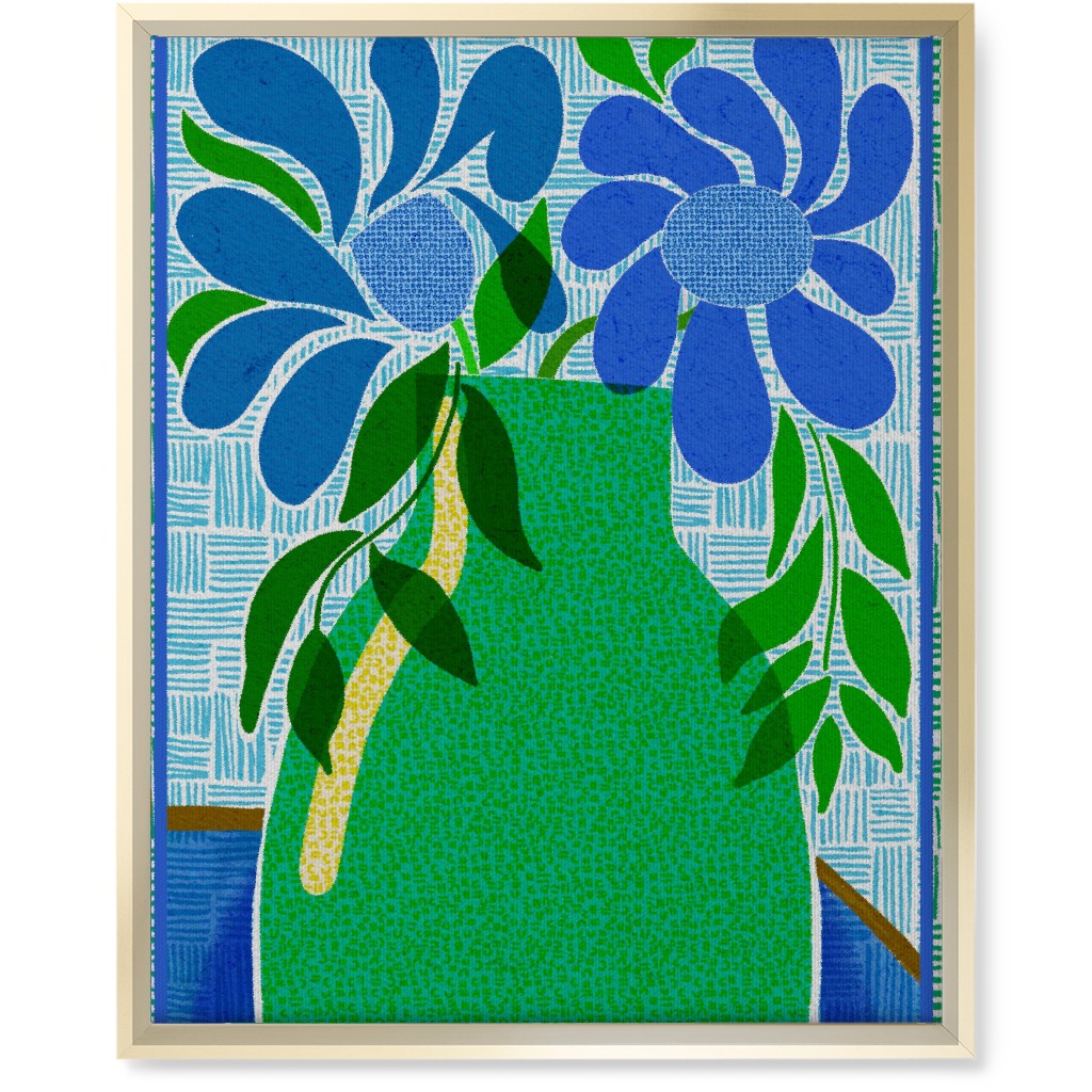 Florals in a Vase - Blue and Green Wall Art, Gold, Single piece, Canvas, 16x20, Green