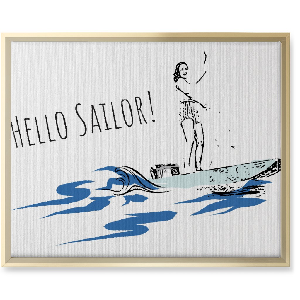 Hello Sailor Girl - White and Blue Wall Art, Gold, Single piece, Canvas, 16x20, Blue