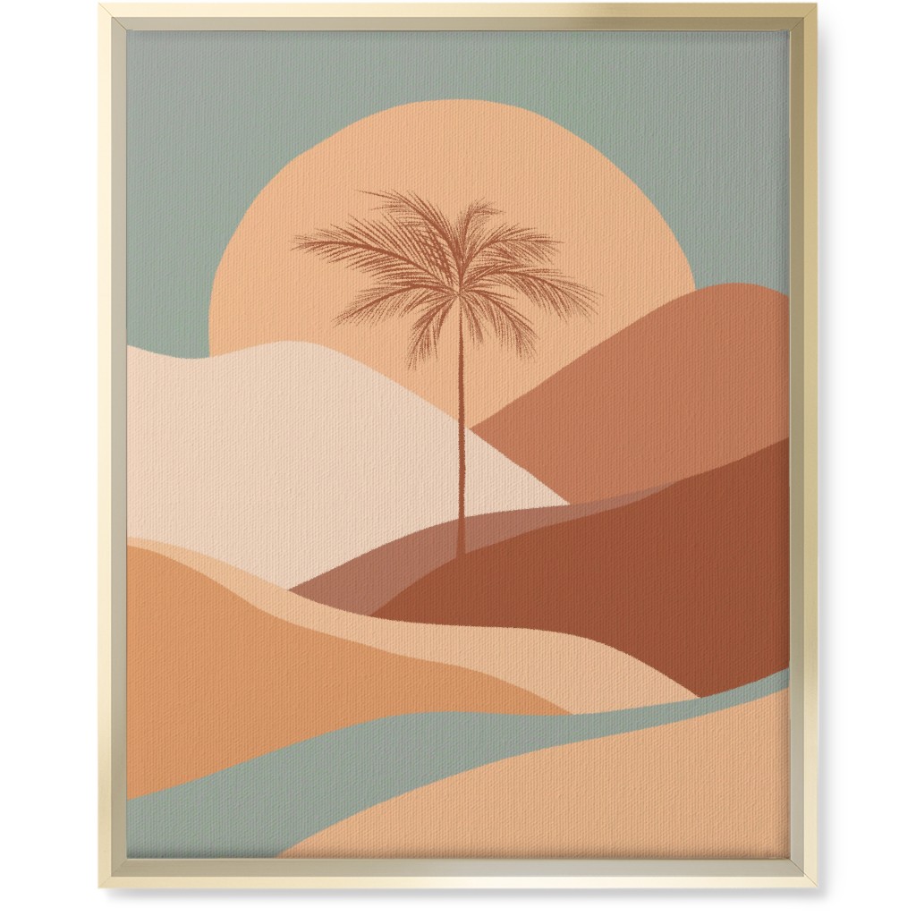 Tropical Boho Palm Sunset - Orange and Blue Wall Art, Gold, Single piece, Canvas, 16x20, Multicolor