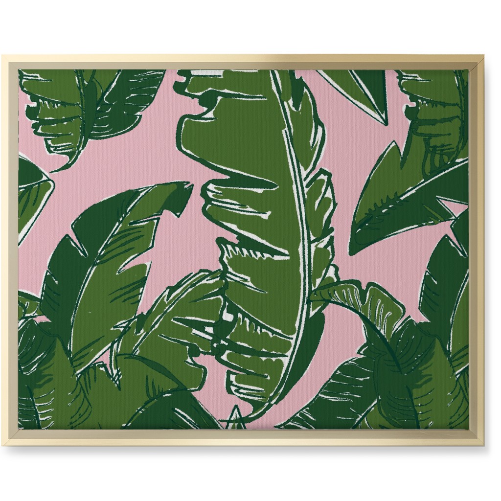 Leaves Baninque in Pink Conch Wall Art, Gold, Single piece, Canvas, 16x20, Green