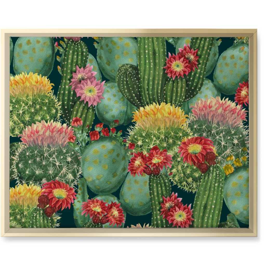 Tropical Cactus Flowers Wall Art, Gold, Single piece, Canvas, 16x20, Multicolor