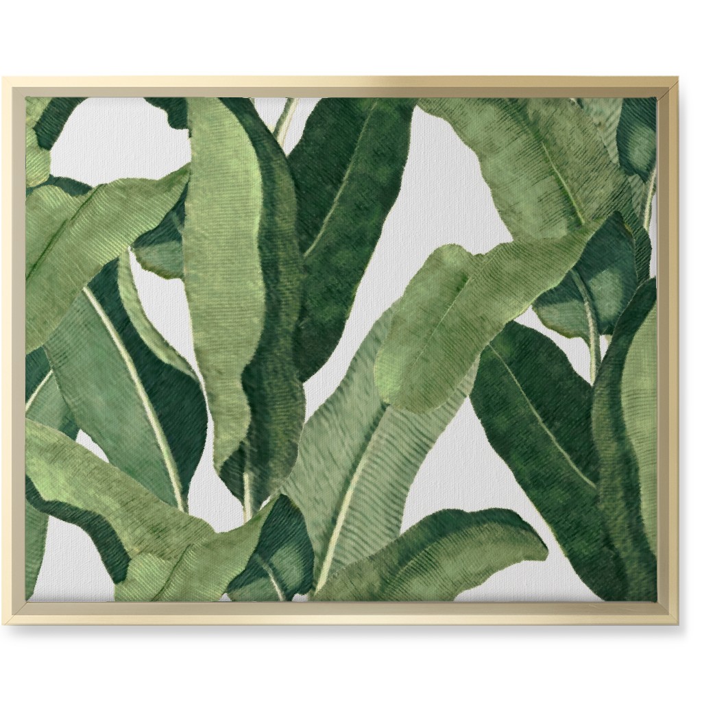 Tropical Leaves - Greens on White Wall Art, Gold, Single piece, Canvas, 16x20, Green