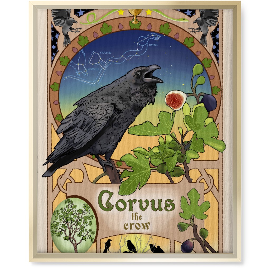 Art Nouveau Crow Wall Art, Gold, Single piece, Canvas, 16x20, Multicolor