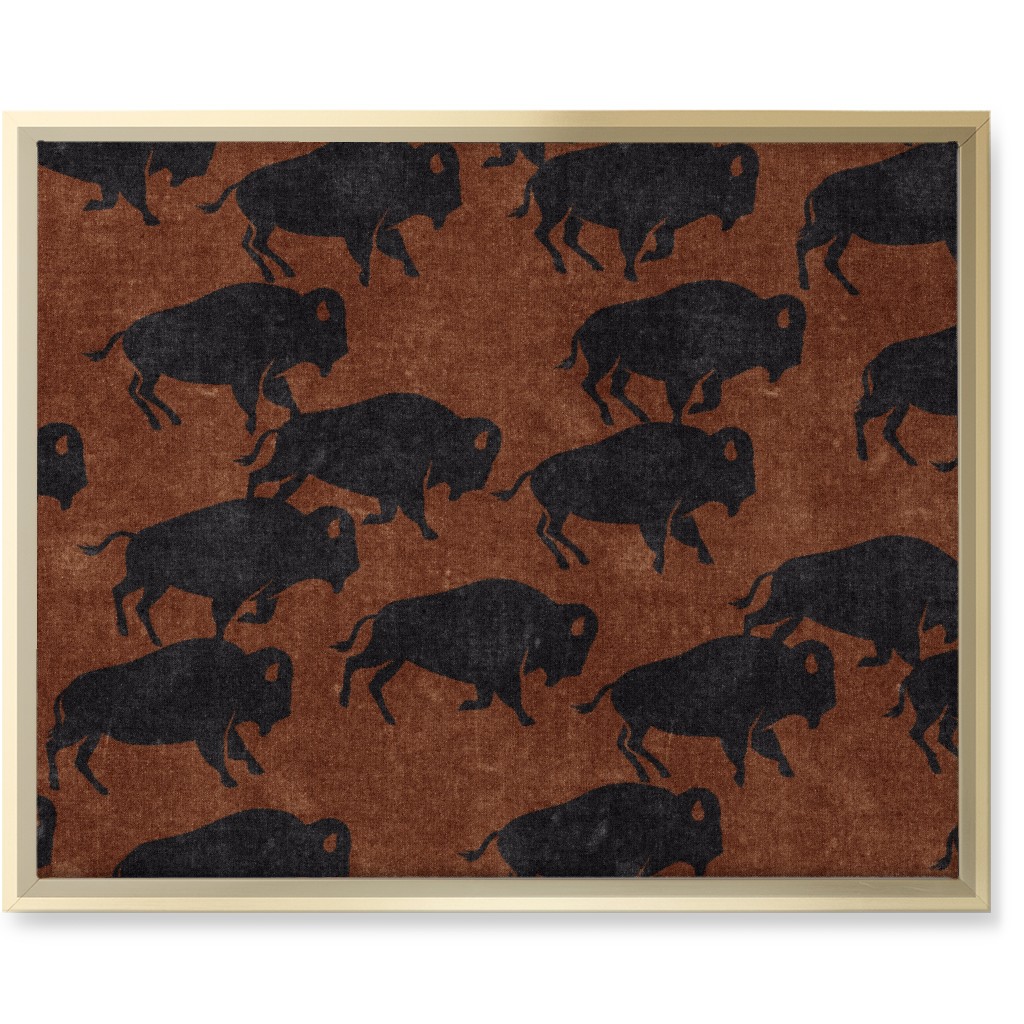 Bison Stampede - Inkwell on Brandywine Wall Art, Gold, Single piece, Canvas, 16x20, Brown, Brown