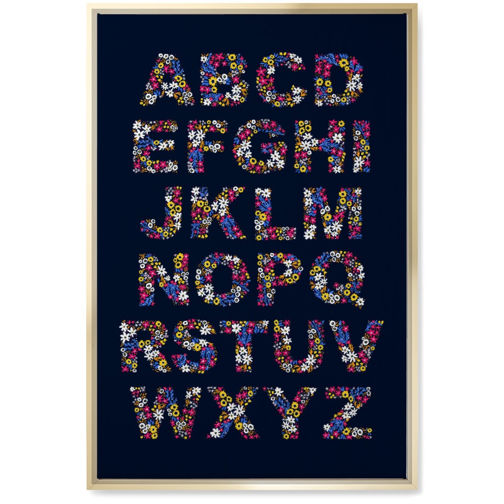 Rustic Wildflower Alphabet Wall Art, Gold, Single piece, Canvas, 20x30, Blue, Dark Blue