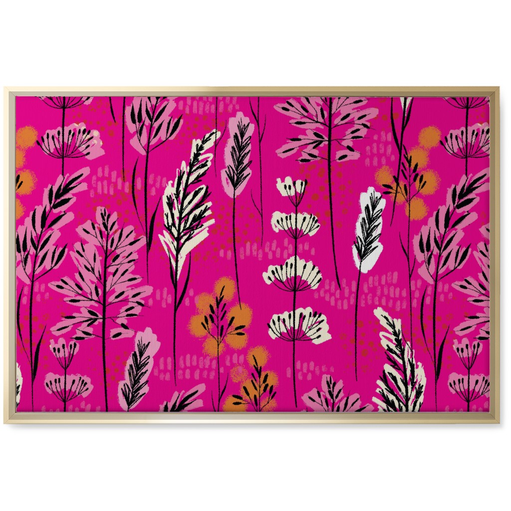 Wild Grasses on Pink Skies Wall Art, Gold, Single piece, Canvas, 20x30, Pink, Bright Pink