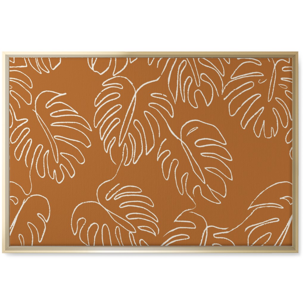 Monstera Line Art - Burnt Orange Wall Art, Gold, Single piece, Canvas, 20x30, Orange