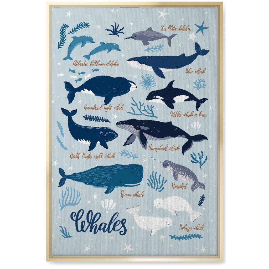 Whales of the Sea - Blue Wall Art, Gold, Single piece, Canvas, 20x30, Blue