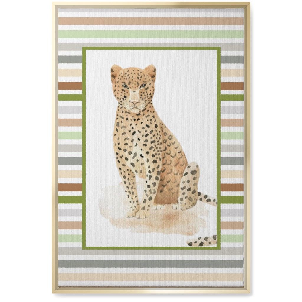 Jungle Safari Animals and Stripes - Leopard Wall Art, Gold, Single piece, Canvas, 20x30, Multicolor