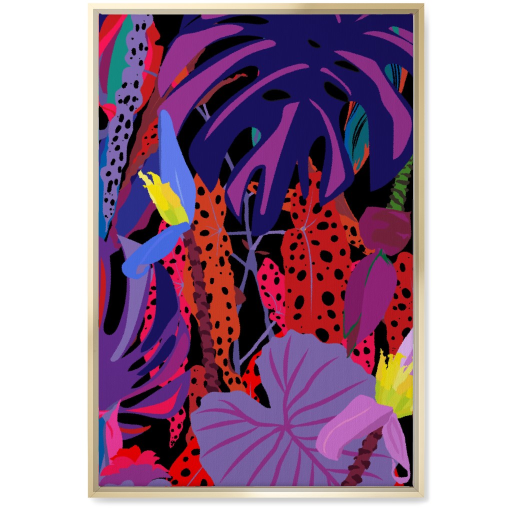 Neon Night Tropical Garden - Purple Wall Art, Gold, Single piece, Canvas, 20x30, Purple