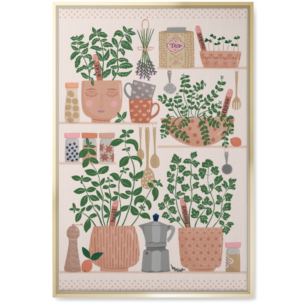 Little Herb Garden in the Kitchen Wall Art, Gold, Single piece, Canvas, 20x30, Multicolor