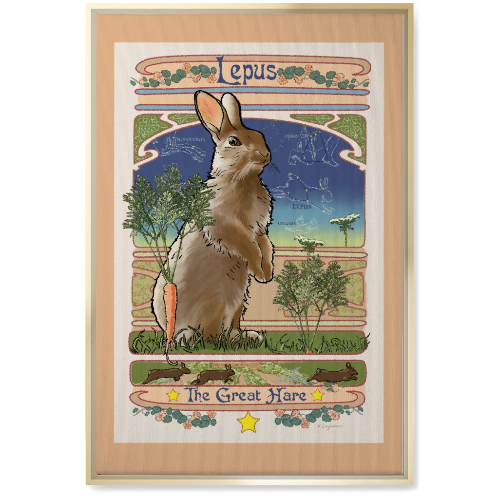 Art Nouveau Hare Wall Art, Gold, Single piece, Canvas, 20x30, Brown