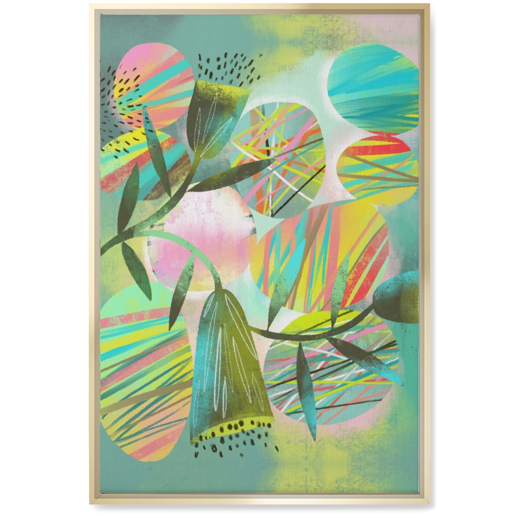 Botanical Abstract Playground - Multi Wall Art, Gold, Single piece, Canvas, 20x30, Green