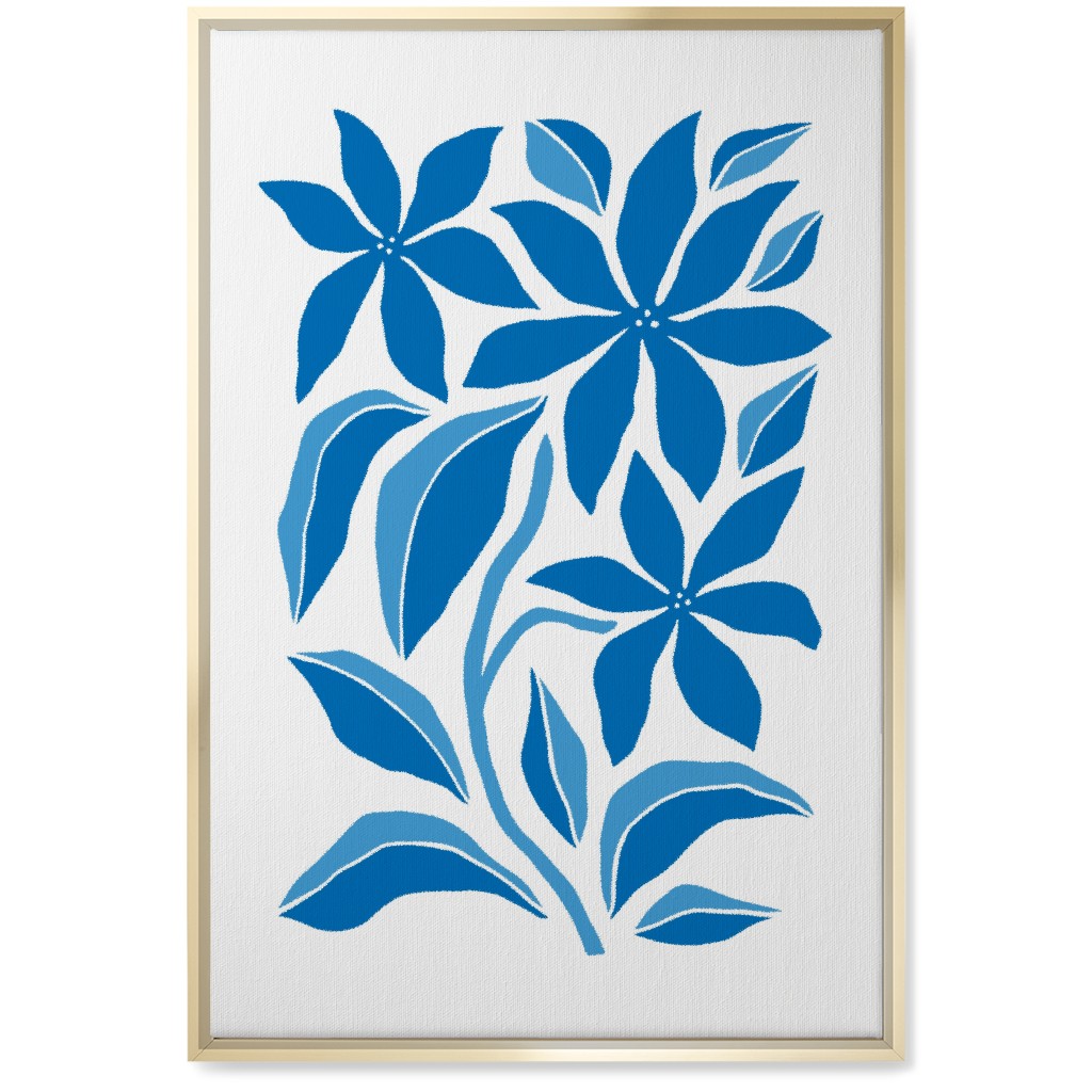 Minimalist Block Botanical Floral - Blue Wall Art, Gold, Single piece, Canvas, 20x30, Blue, True Blue