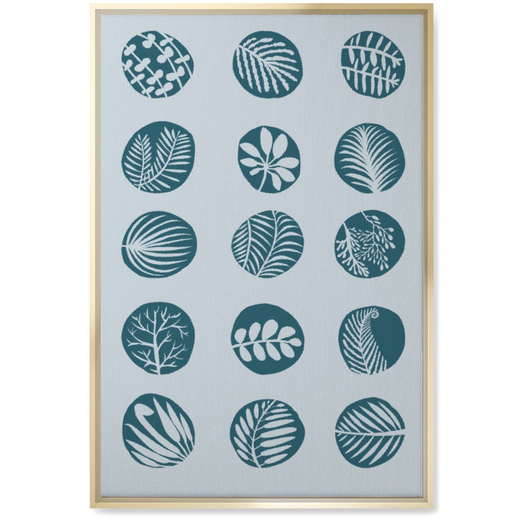 15 Round Leaves - Blue Wall Art, Gold, Single piece, Canvas, 20x30, Blue, True Blue