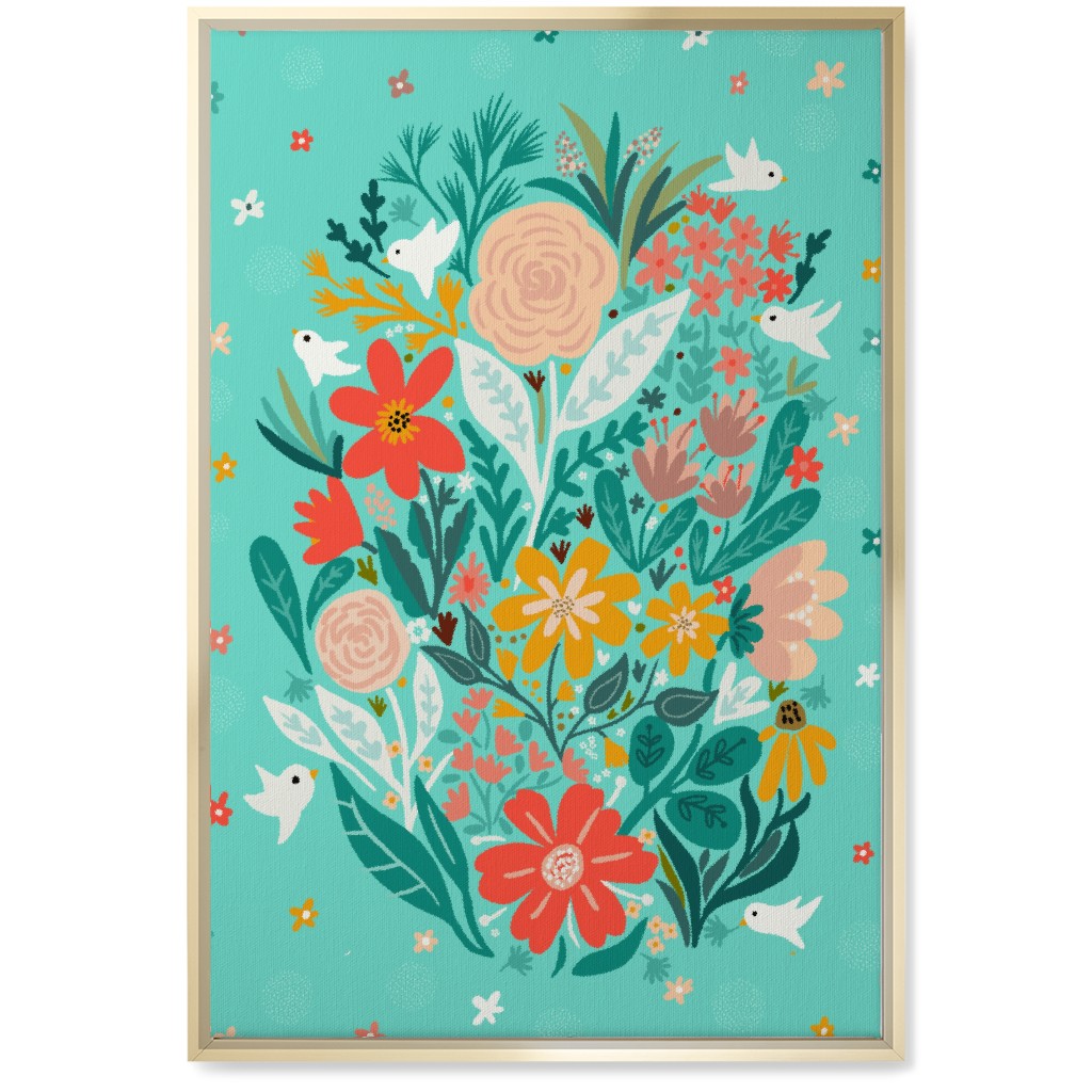 Floral Days - Multi on Blue Wall Art, Gold, Single piece, Canvas, 20x30, Multicolor