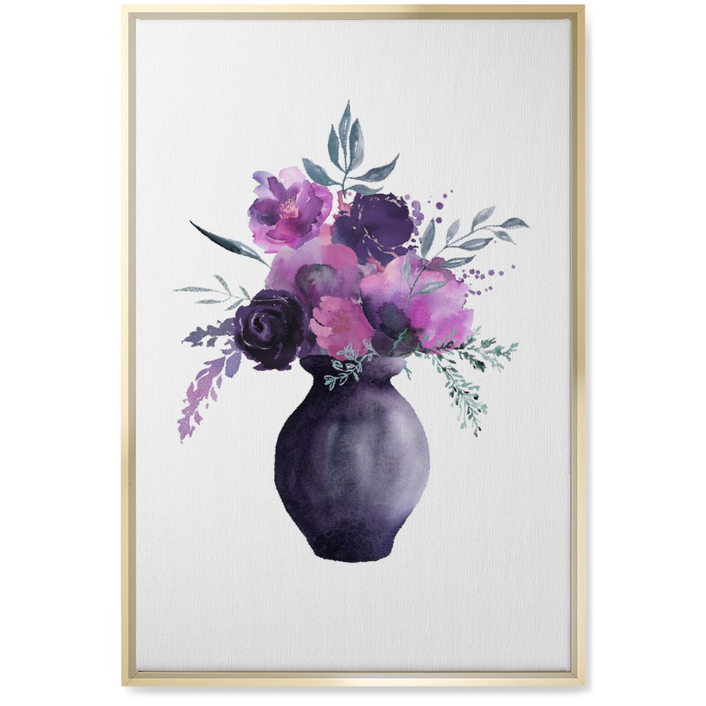 Flowers in a Vase Wall Art, Gold, Single piece, Canvas, 20x30, Purple