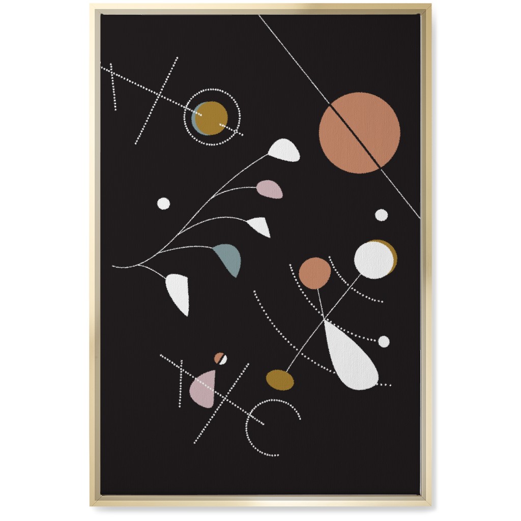 Mod Abstract Costmic Shapes - Multi on Black Wall Art, Gold, Single piece, Canvas, 20x30, Multicolor