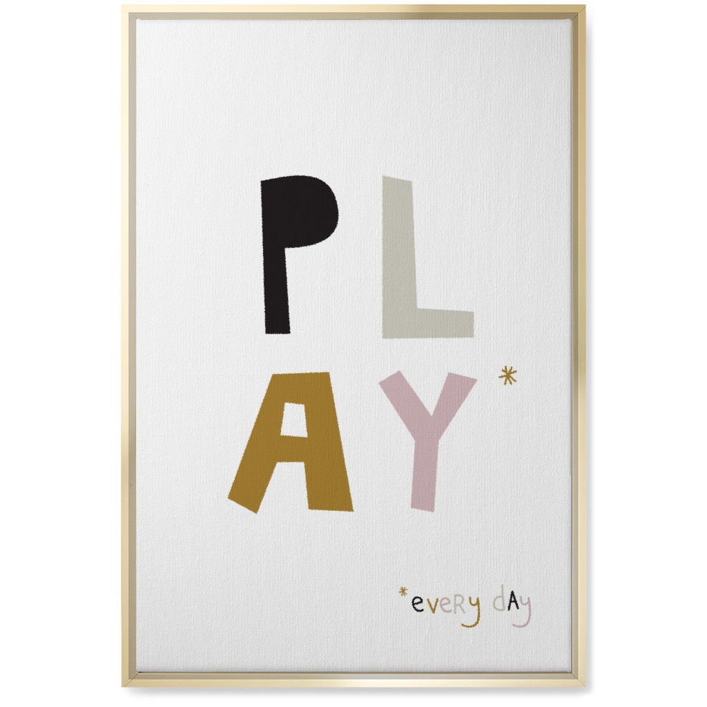 Play Typography - Neutral With Pink Wall Art, Gold, Single piece, Canvas, 20x30, Multicolor