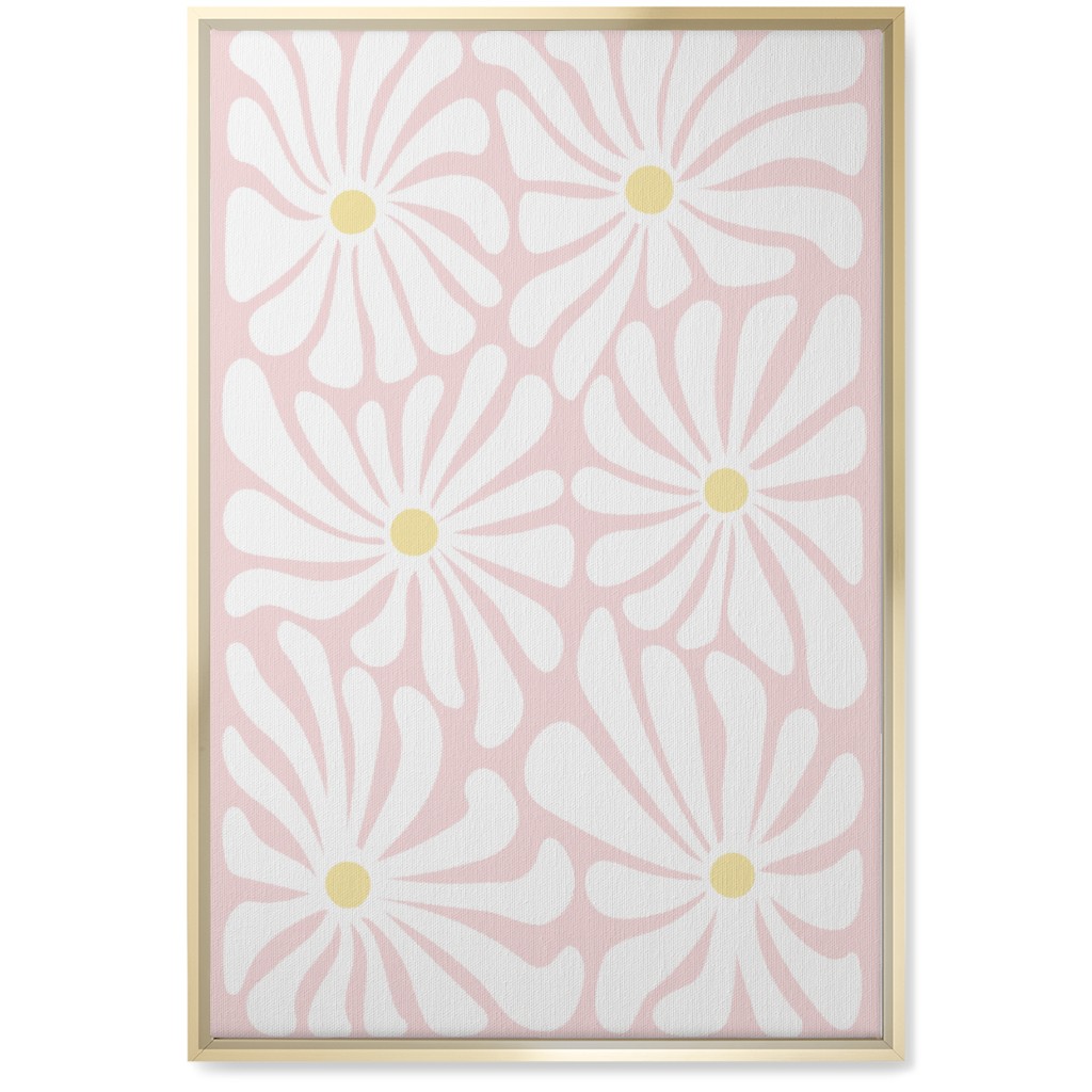 Retro Daisies Wall Art, Gold, Single piece, Canvas, 20x30, Pink, Pearl