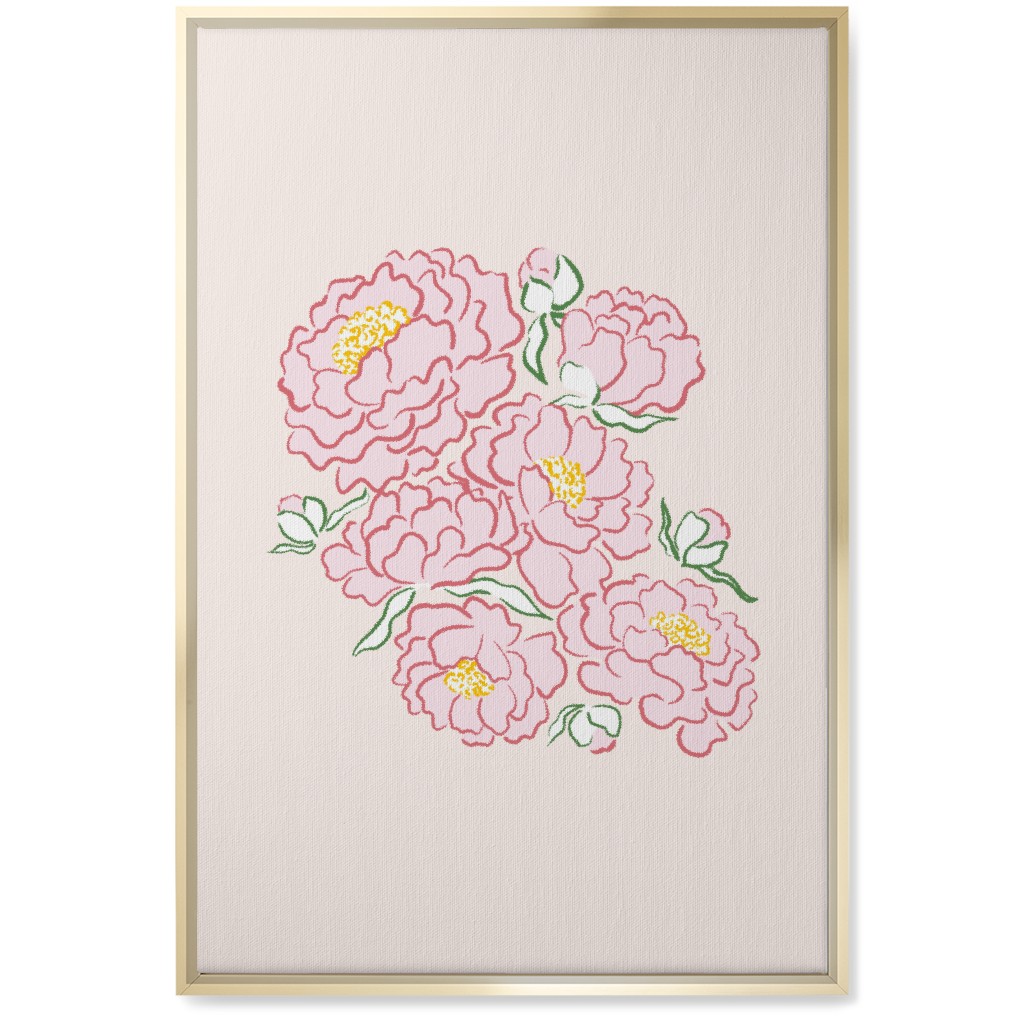 Peonies Wall Art, Gold, Single piece, Canvas, 20x30, Pink