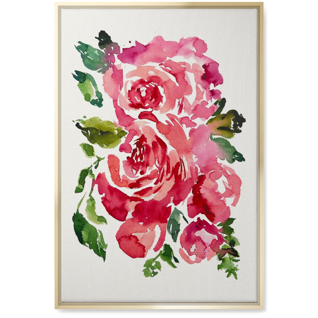 Watercolor Roses - Red Wall Art, Gold, Single piece, Canvas, 20x30, Pink