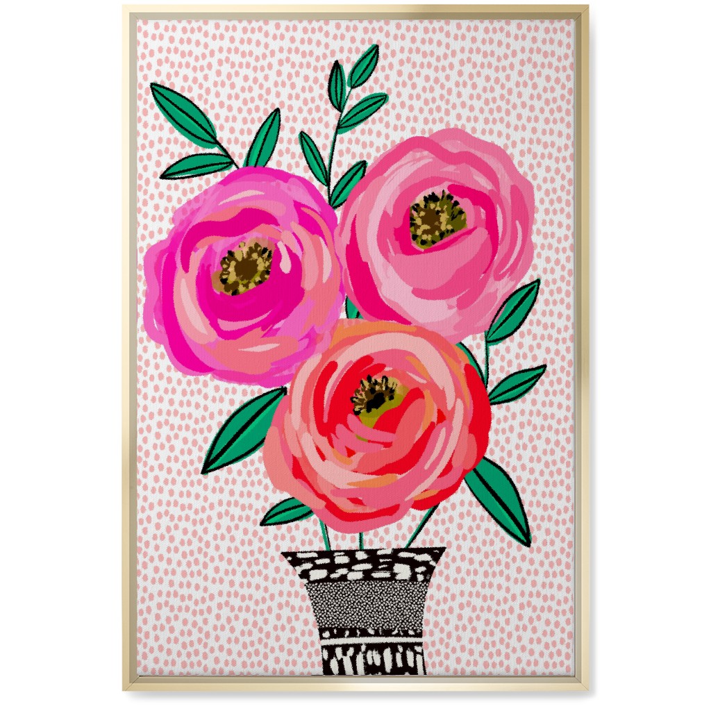 Happy Day Florals - Pink Wall Art, Gold, Single piece, Canvas, 20x30, Pink, Bright Pink