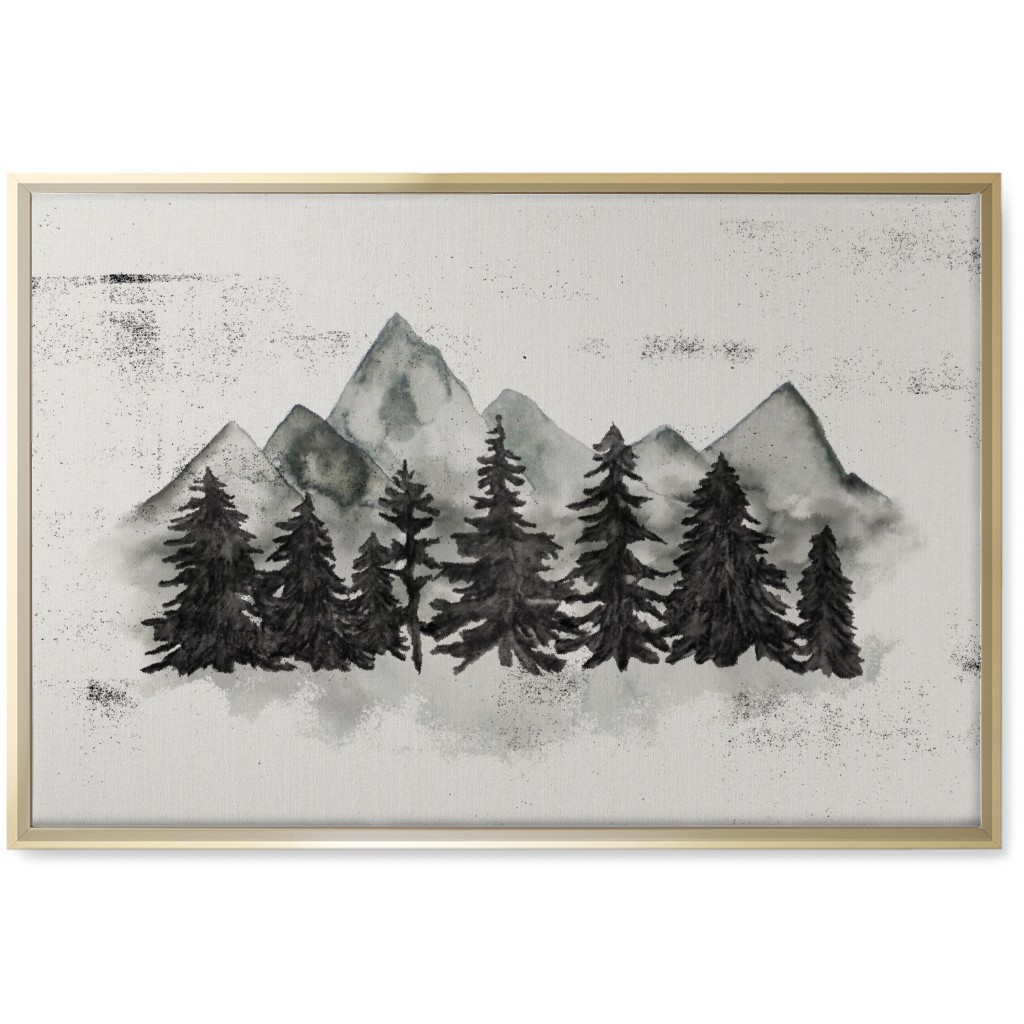 Pines and Mountains - Gray Wall Art, Gold, Single piece, Canvas, 20x30, Black