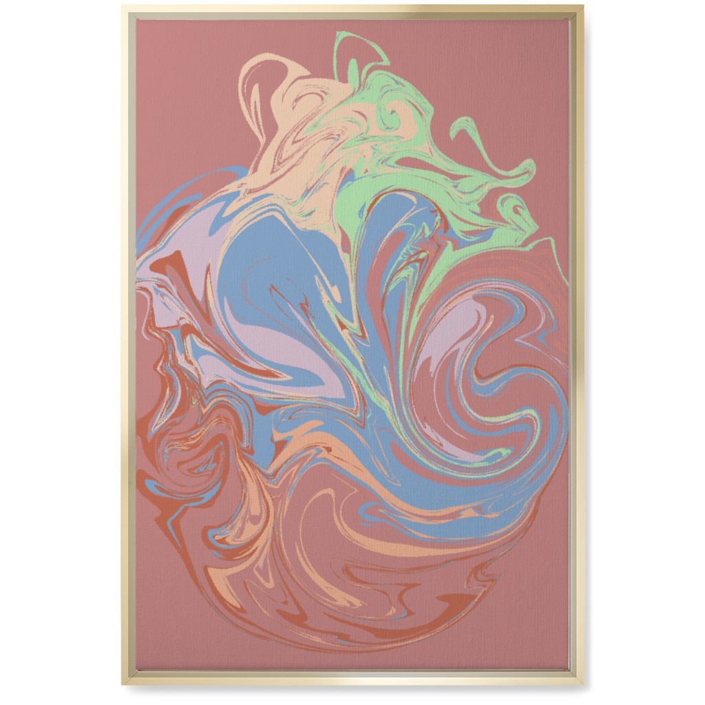 Abstract Marble Smoke Swirl - Multi on Pink Wall Art, Gold, Single piece, Canvas, 20x30, Multicolor